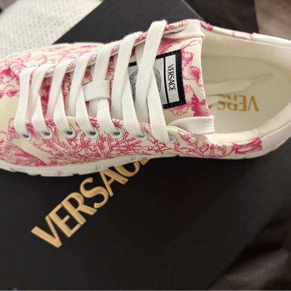 Versace Women's Cream and Pink Patterned Sneakers - Picture 5 of 10
